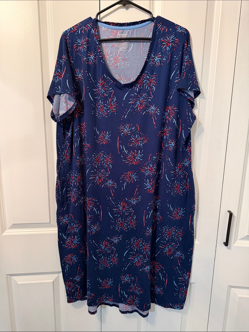 Women's plus Navy Firework Print butter soft Nightshirt Sleep Tee with pockets!